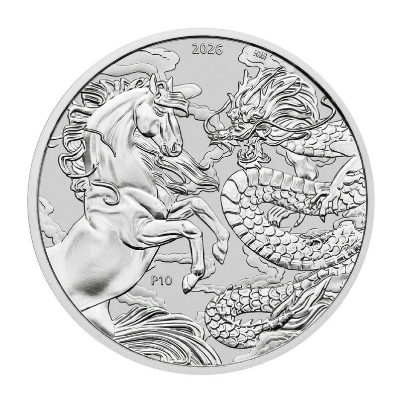 Silbermünze „Chinese Myths: Dragon and Horse“ 2026 BU, 1 Unze Silbermünze „Chinese Myths: Dragon and Horse“ 2026 BU, 1 Unze