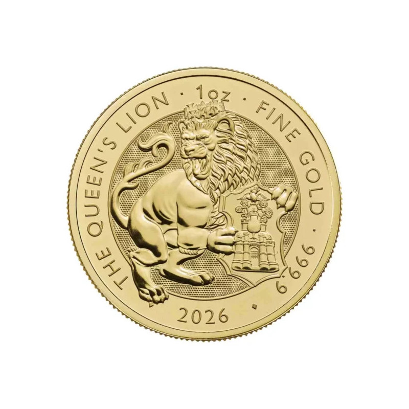 Goldmünze „The Tudor Beasts: Queens Lion“ 2026, 1 Unze, Vorderseite Goldmünze „The Tudor Beasts: Queens Lion“ 2026, 1 Unze, Vorderseite