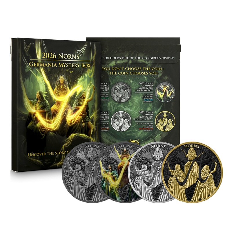 Zestaw Srebrnych Monet Germania Mint: Norns Mystery BOX 2026, 1 uncja - 1
