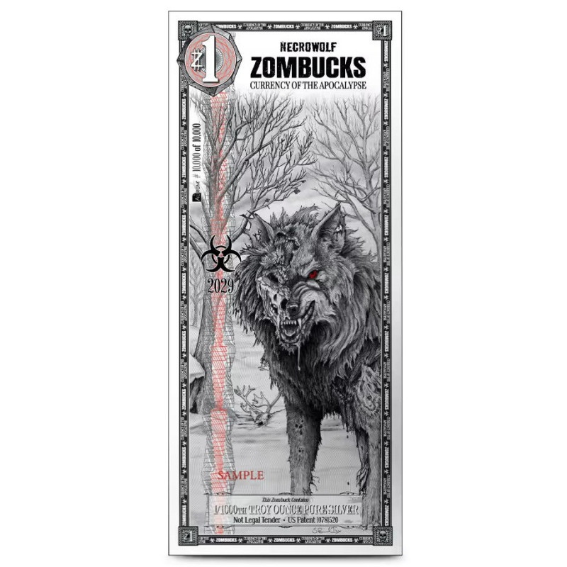 Срібна банкнота «Zombiebucks World: Necrowolf» 1/1000 унції Срібна банкнота «Zombiebucks World: Necrowolf» 1/1000 унції