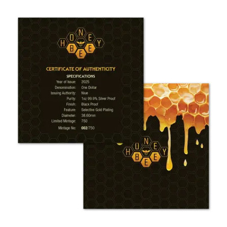 Silbermünze „Honey Bee Black Proff Gilded“ 2025, 1 Unze Silbermünze „Honey Bee Black Proff Gilded“ 2025, 1 Unze