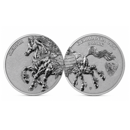 Zestaw 2x srebrnych Moneta Germania Beasts: Sleipnir 2026 w kapslu ósemkowym, 2x1 uncja - rewers