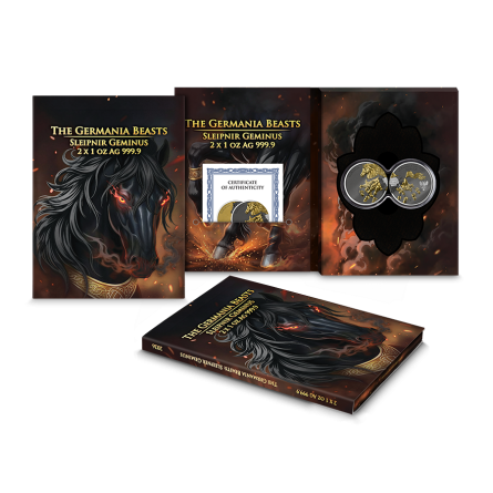 Срібна монета «Germania Beasts: Sleipnir 2026 Geminus», 2 х 1 унція — коробка
