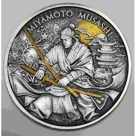 Srebrny Medal Legendary Warriors: Miyamoto Musashi Antique Gold, 1 uncja - rewers