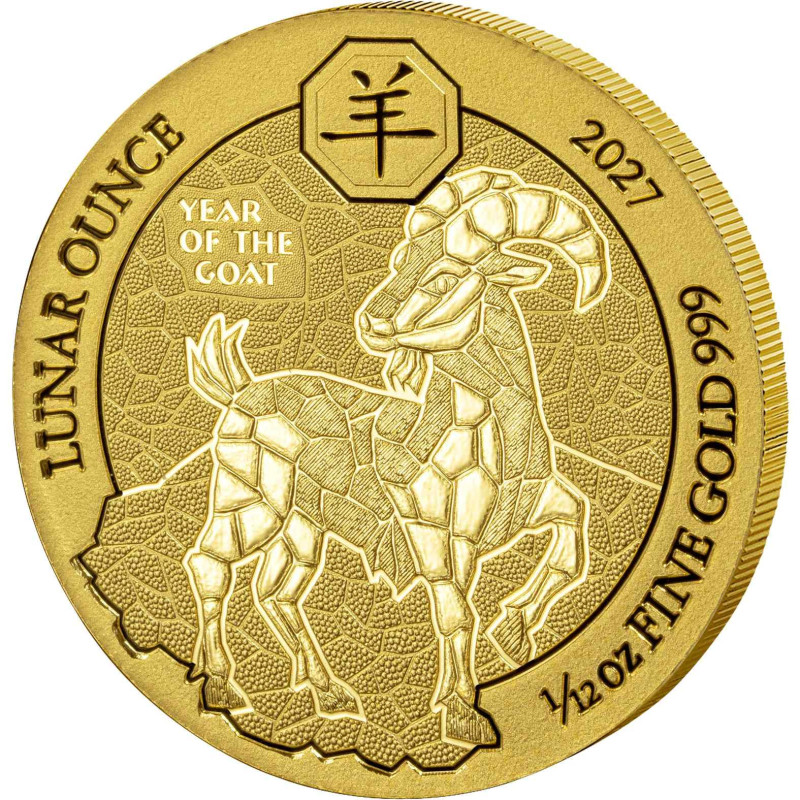 Goldmünze Ruanda, Jahr der Ziege 2027, 1/12 Unze – Rückseite