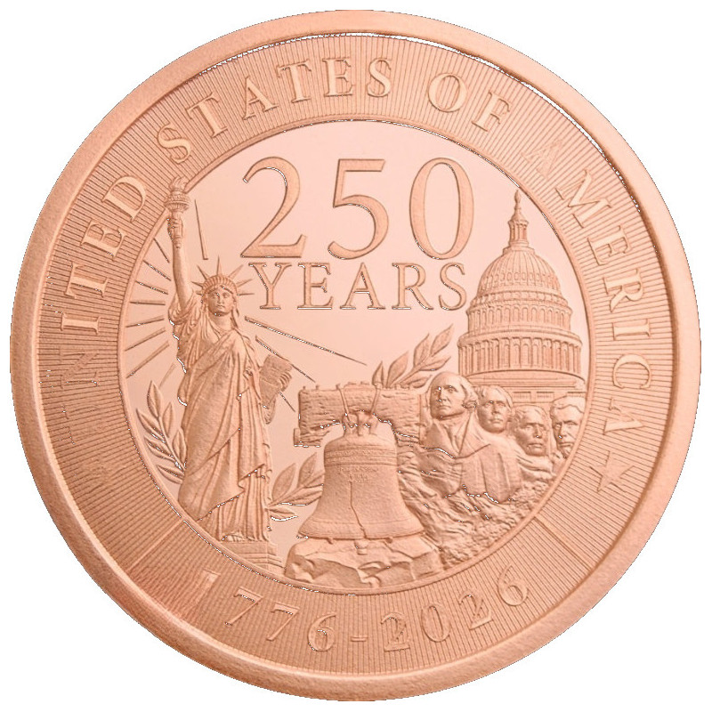250th Anniversary Copper Medal, 1 ounce, reverse side