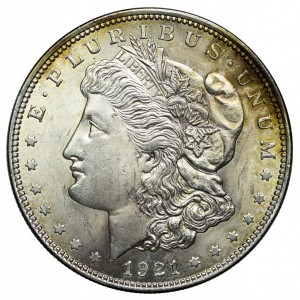 Silbermünze Morgan Dollar 1921, 26,7g (postfrischer Zustand) - rev-1