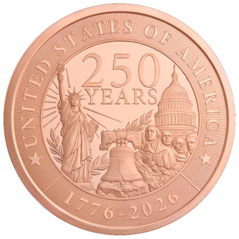 Kupfermedaille zum 250. Jahrestag der USA, 5 Unzen Kupfermedaille zum 250. Jahrestag der USA, 5 Unzen
