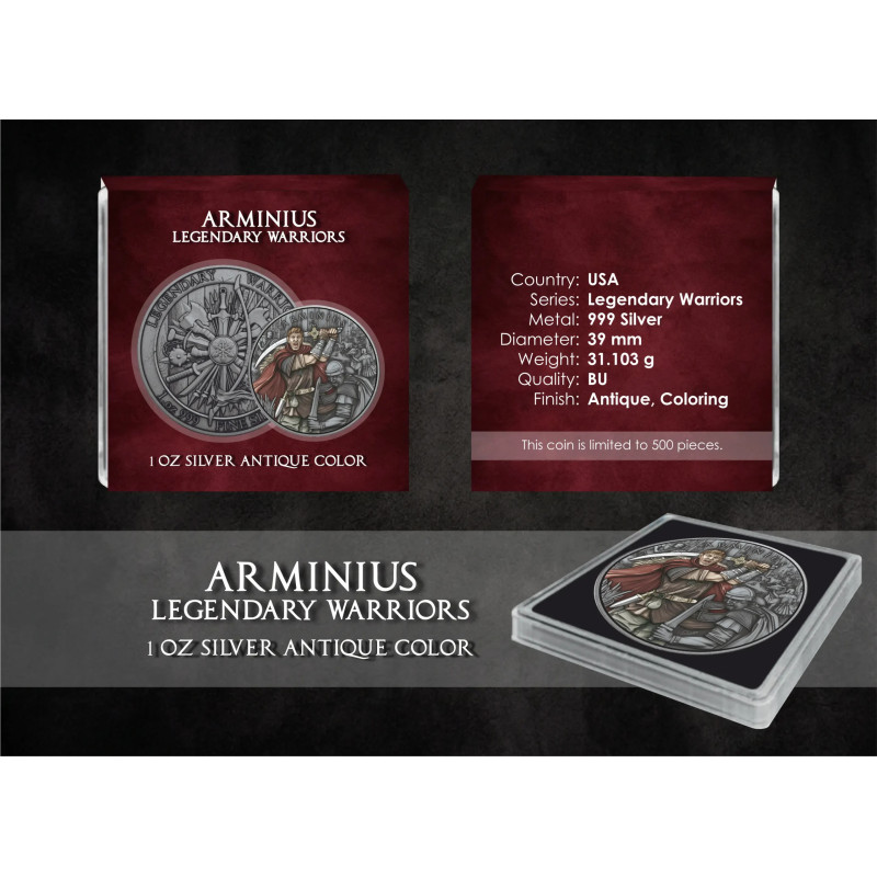 Srebrny Medal Legendary Warriors: Arminius Color , 1 uncja - box Srebrny Medal Legendary Warriors: Arminius Color , 1 uncja - box