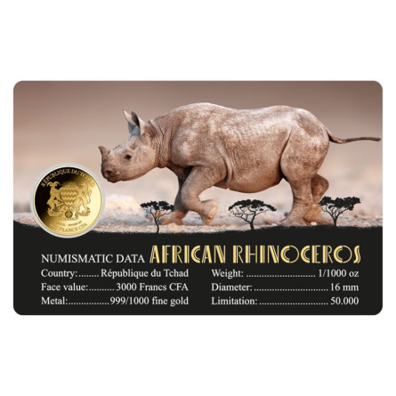 Złota moneta African Rihnoceros 1/1000 uncji karta back