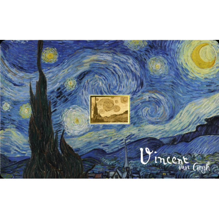 Złota Moneta w karcie - van Gogh -  Gwiaździsta noc 1/1000 uncji front