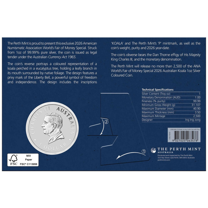 Srebrna Moneta Australijski Koala 2026 ANA, 1 uncja - back