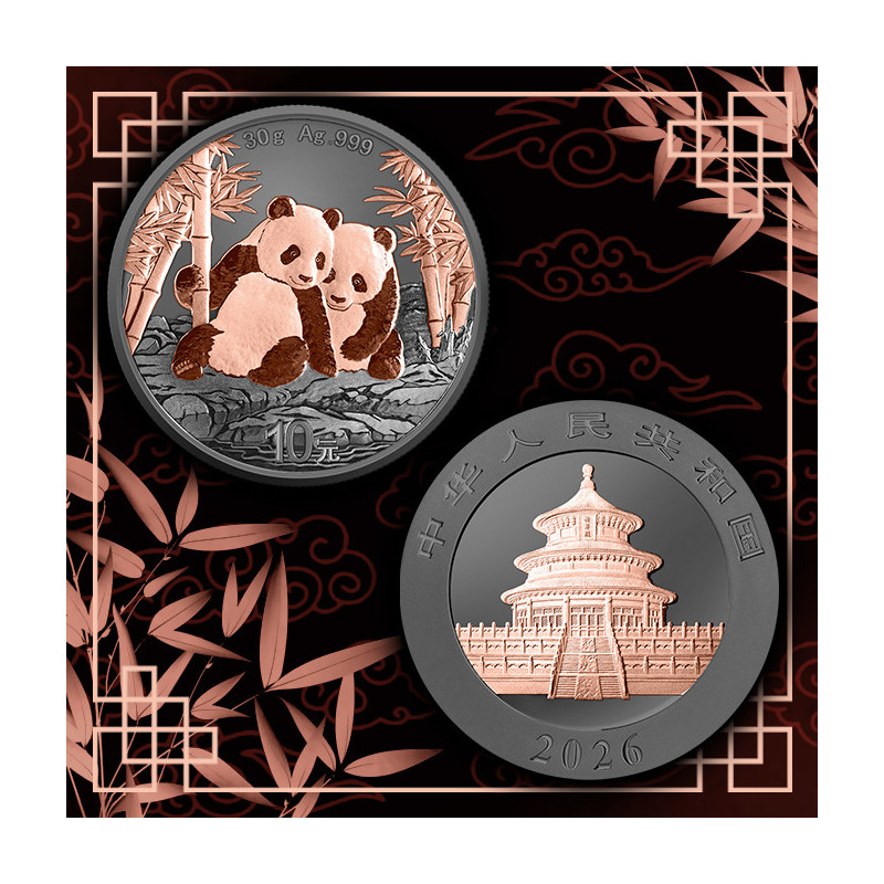 Srebrna Moneta Chińska Panda 2026 Black & Pink, 30 gram - graphic