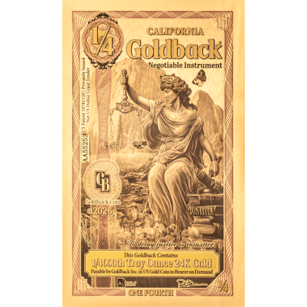 Złoty Banknot 1/4 California Gold Note ALPHA, 1/4000 uncji