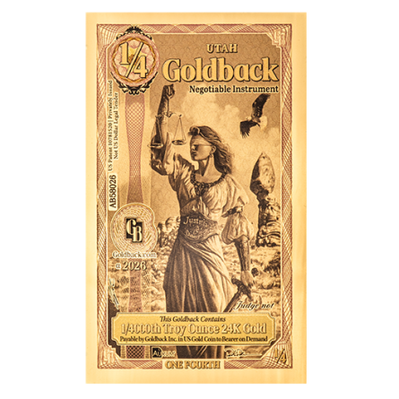 Goldbanknote 1/4 Utah Goldback Gold Note ALPHA, 1/4000 Unzen
