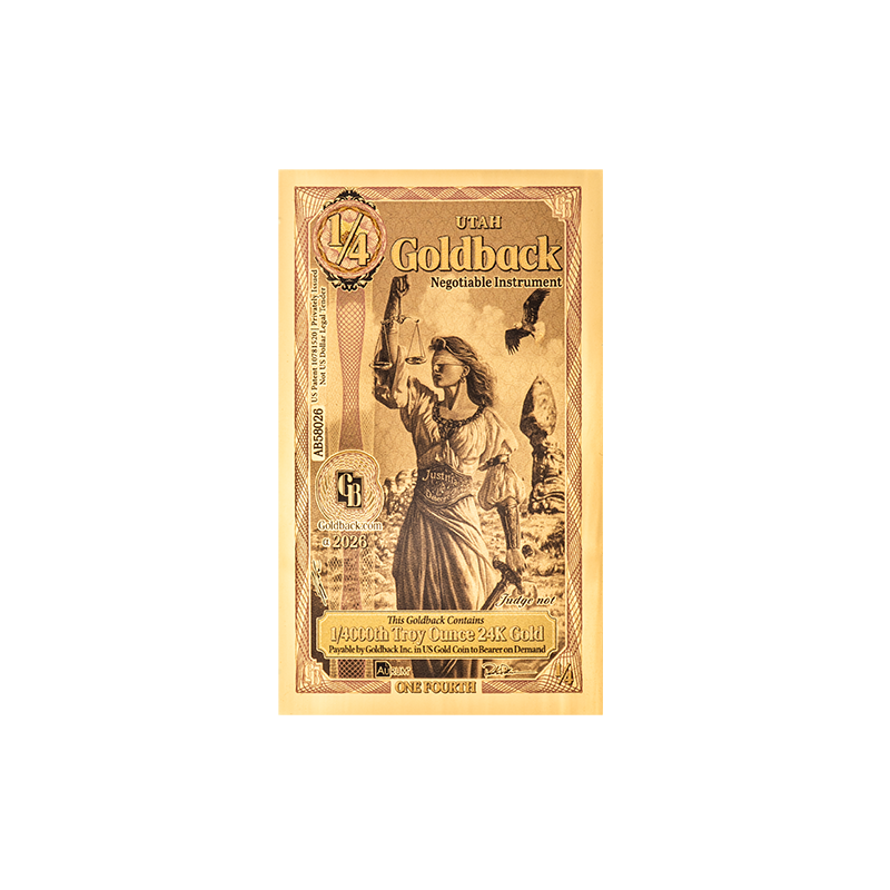 Goldbanknote 1/4 Utah Goldback Gold Note ALPHA, 1/4000 Unzen Goldbanknote 1/4 Utah Goldback Gold Note ALPHA, 1/4000 Unzen