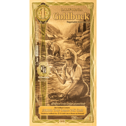 Złoty Banknot 1 California Gold Note ALPHA, 1/1000 uncji - front