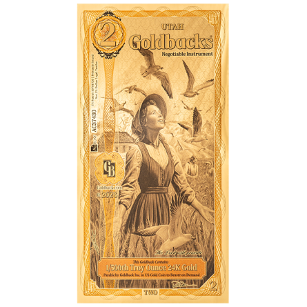 Złoty Banknot 2 Utah Goldback Gold Note ALPHA, 1/500 uncji - front