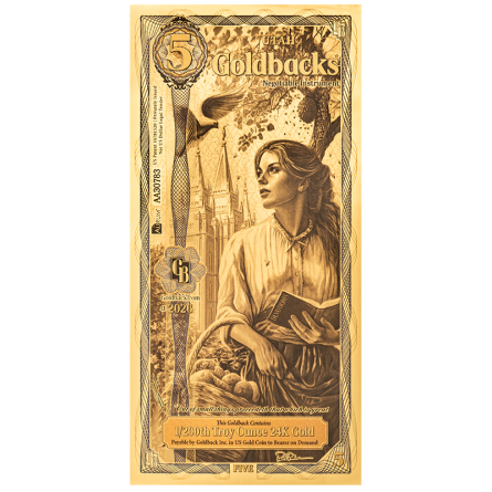 Золота банкнота «5 Utah Goldback Gold Note ALPHA», 1/200 унції