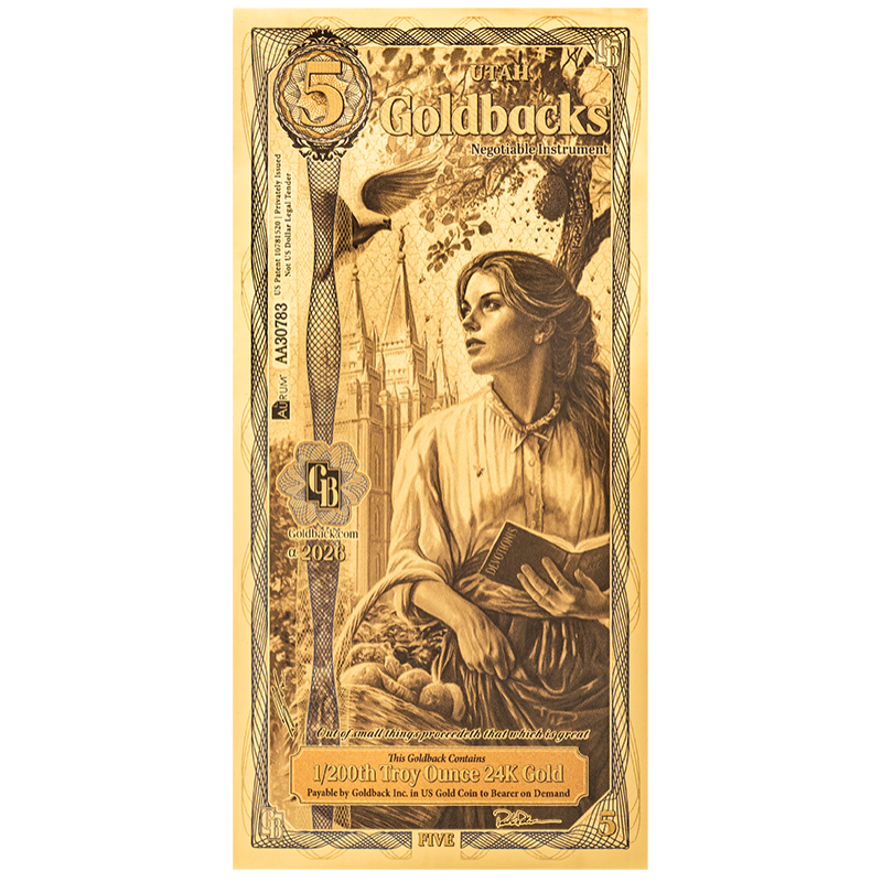 5-Utah-Goldback-Goldbanknote ALPHA, 1/200 Unzen 5-Utah-Goldback-Goldbanknote ALPHA, 1/200 Unzen