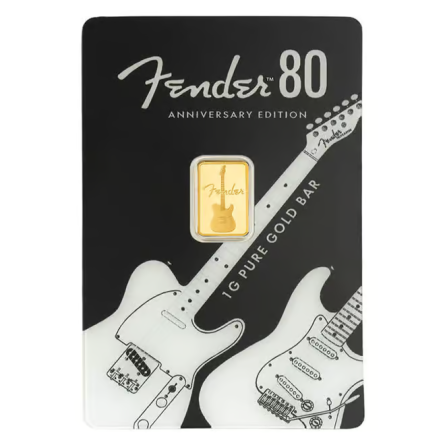 Золотий злиток PAMP Fender 80th Anniversary — лицьова сторона Золотий злиток PAMP Fender 80th Anniversary — лицьова сторона
