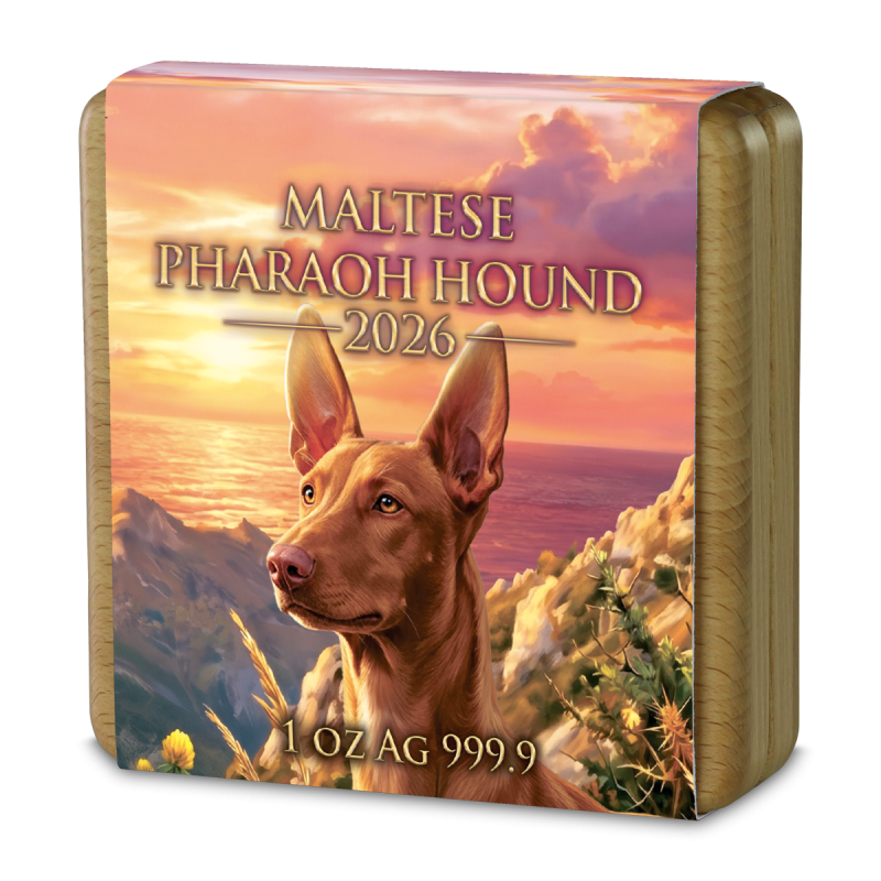 Silbermünze von Germania Mint: Maltesischer Pharaonenhund 2026, 1 Unze – Box 3