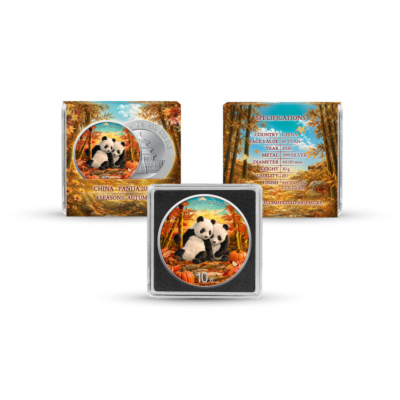 Chinese Silver Panda "Four Seasons: Autumn" Coin, 2026, 30 grams