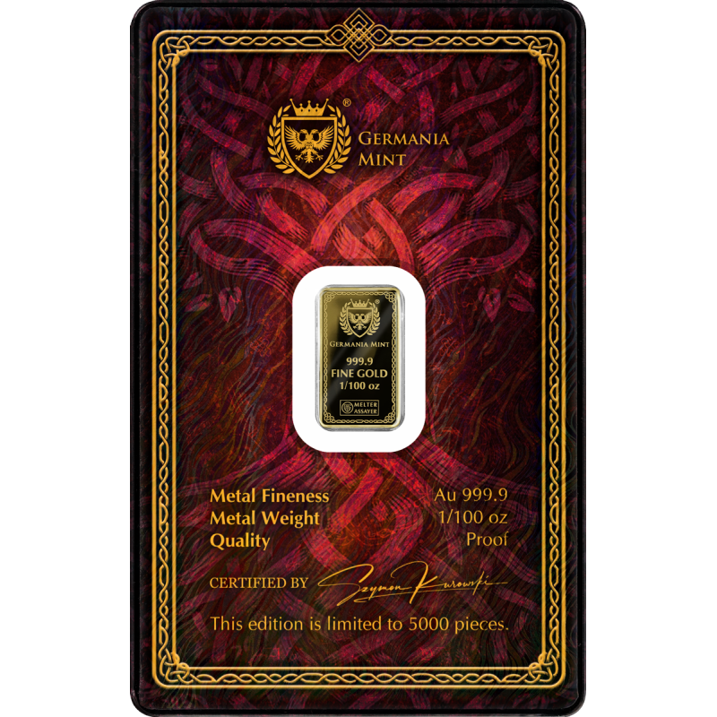 Золота злитка «Gods Of Germania»: Сіф, Proof, 1/100 унції — back2 Золота злитка «Gods Of Germania»: Сіф, Proof, 1/100 унції — back2
