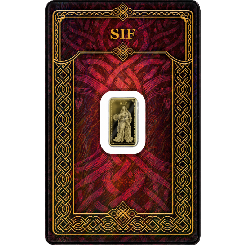 Gods of Germania Gold Bar: Sif, Proof, 1/100 ounce - Side 1 Gods of Germania Gold Bar: Sif, Proof, 1/100 ounce - Side 1