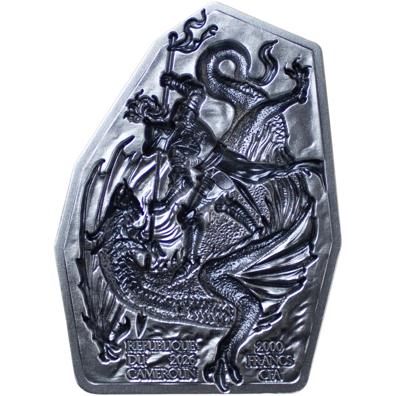 Silbermünze „St. George & the Dragon“, 2 Unzen, Rückseite