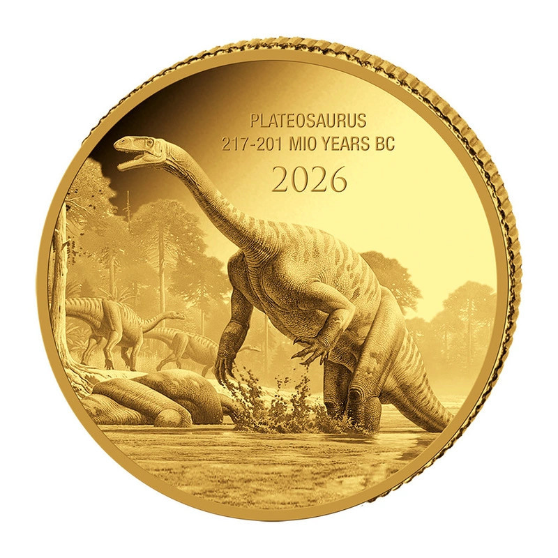 Золота монета «Prehistoric Life — Plateosaurus 2026», 0,5 грама — аверс Золота монета «Prehistoric Life — Plateosaurus 2026», 0,5 грама — аверс