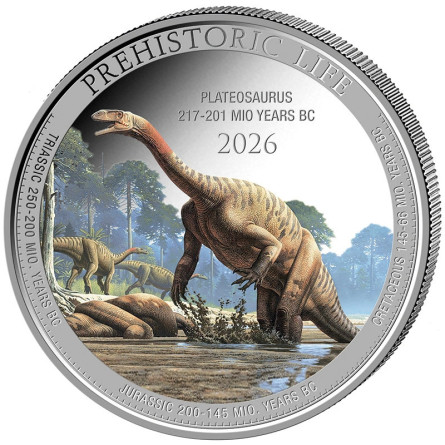 Silbermünze „Prehistoric Life: Plateosaurus 2026 Color“, 1 Unze, Vorderseite