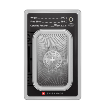 Argor-Heraeus Silver Bar, 100g - back Argor-Heraeus Silver Bar, 100g - back
