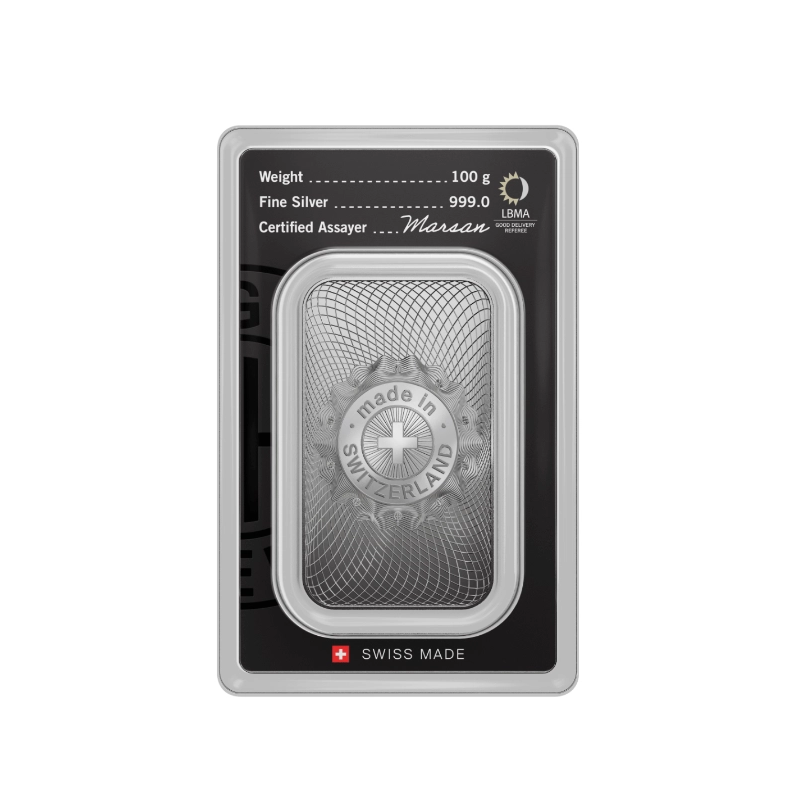 Argor-Heraeus Silver Bar, 100g - back Argor-Heraeus Silver Bar, 100g - back