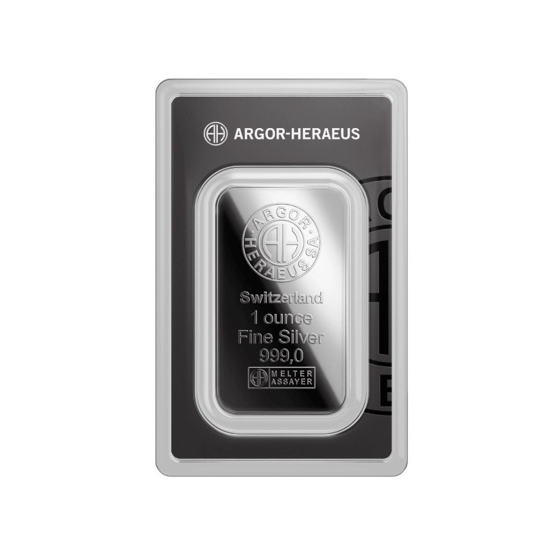 Argor-Heraeus Silver Bar, 1 ounce, front side Argor-Heraeus Silver Bar, 1 ounce, front side