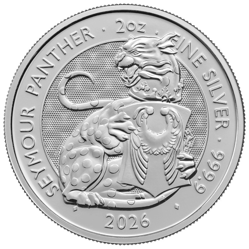 Silbermünze „The Royal Tudor Beasts“: Seymour Panther 2026, 2 Unzen – Rückseite Silbermünze „The Royal Tudor Beasts“: Seymour Panther 2026, 2 Unzen – Rückseite