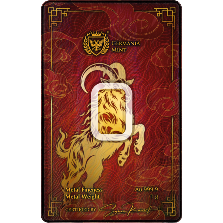 Germania Mint "Year of the Goat" 2027 Gold Bar, 1 gram - obverse