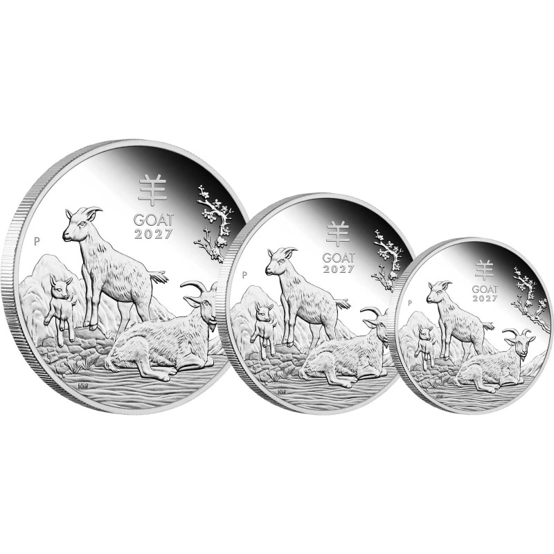 Zestaw Srebrnych Monet Lunar III Rok Kozy 2027 Proof, 3,5 uncji - rewers Zestaw Srebrnych Monet Lunar III Rok Kozy 2027 Proof, 3,5 uncji - rewers