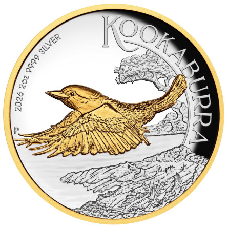 Srebrna Moneta Australian Kookaburra 2026 Proof High Relief, 2 uncje - rewers