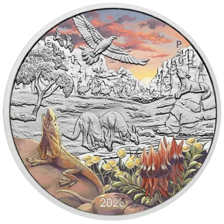 Срібна монета «Чудеса Австралії: Аутбек 202Color», 1 унція — реверс