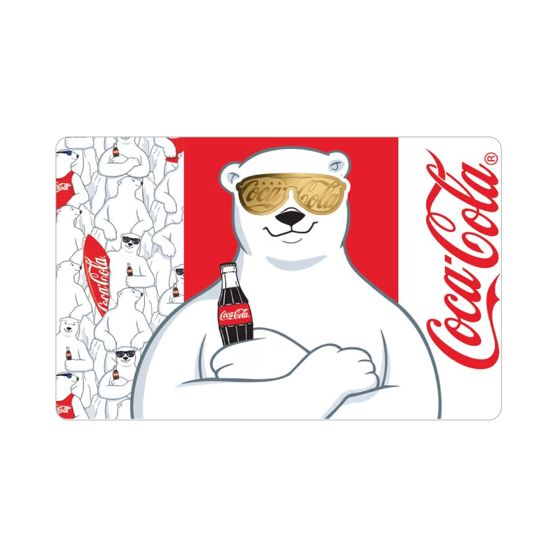 Золотий злиток у картці Coca-Cola «Ведмедик в окулярах», 1/1000 унції — лицьова сторона картки Золотий злиток у картці Coca-Cola «Ведмедик в окулярах», 1/1000 унції — лицьова сторона картки