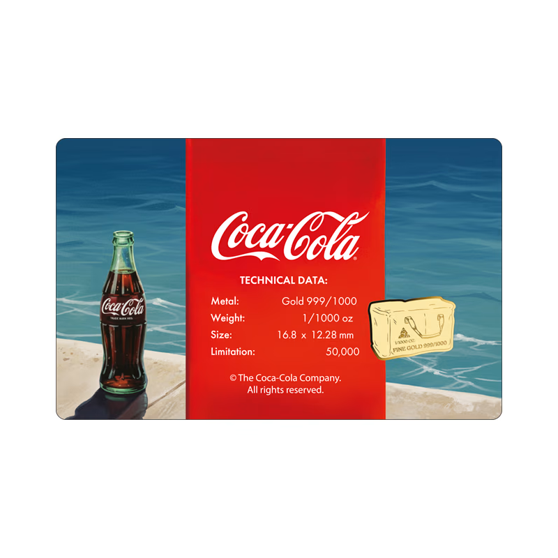 Złota Sztabka w karcie Coca-Cola Vintage Bag, 1/1000 uncji - card back