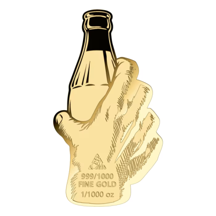 Goldbarren in der Coca-Cola Sparkling Pop-Art-Karte, 1/1000 Unze – Bar Back Goldbarren in der Coca-Cola Sparkling Pop-Art-Karte, 1/1000 Unze – Bar Back