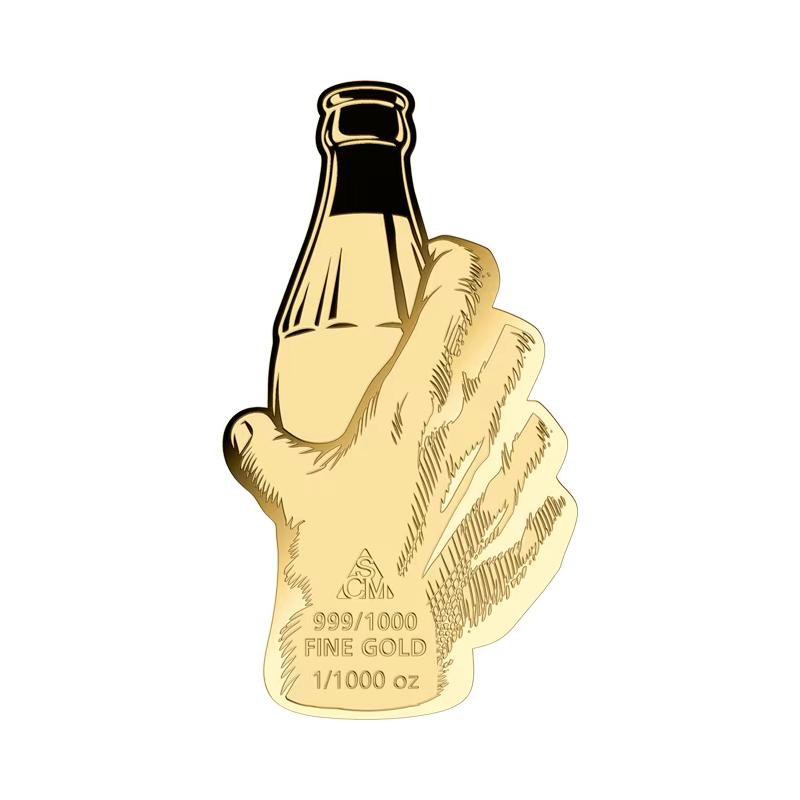 Gold Bar in a Coca-Cola Sparkling Pop-Art card, 1/1000 ounce - bar back Gold Bar in a Coca-Cola Sparkling Pop-Art card, 1/1000 ounce - bar back