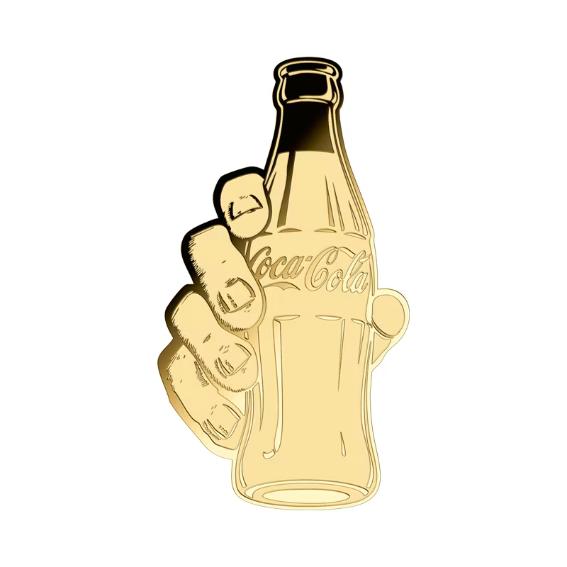 Goldbarren in der Coca-Cola Sparkling Pop-Art-Karte, 1/1000 Unze – Vorderseite Goldbarren in der Coca-Cola Sparkling Pop-Art-Karte, 1/1000 Unze – Vorderseite