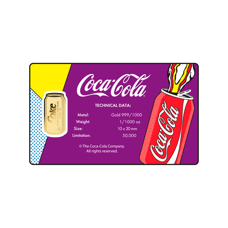 Gold Bar in a Coca-Cola Pop-Art Can Card, 1/1000 ounce - card back