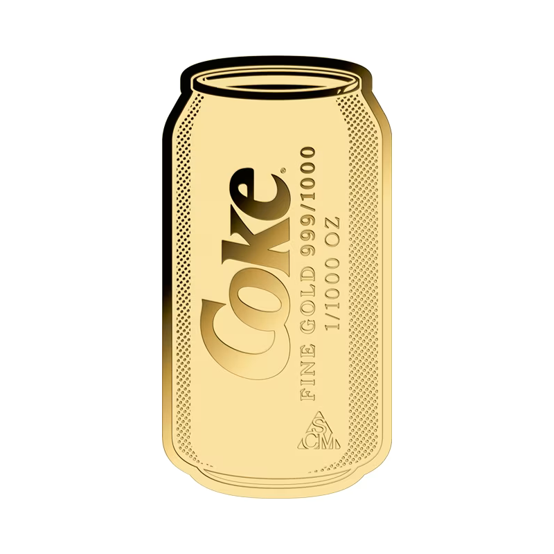 Gold Bar in a Coca-Cola Pop-Art Can card, 1/1000 ounce – bar front