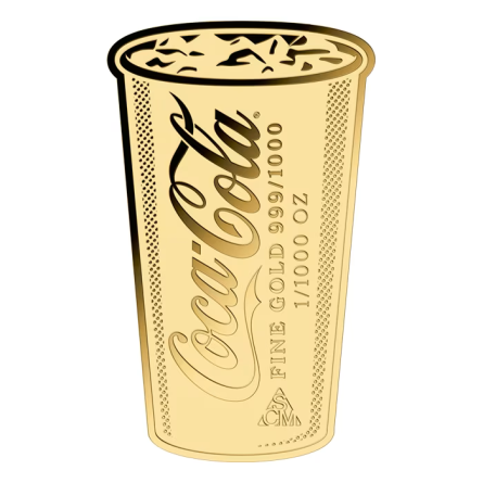 Gold Bar in a Coca-Cola Pop-Art Mug Card, 1/1000 ounce - bar back Gold Bar in a Coca-Cola Pop-Art Mug Card, 1/1000 ounce - bar back