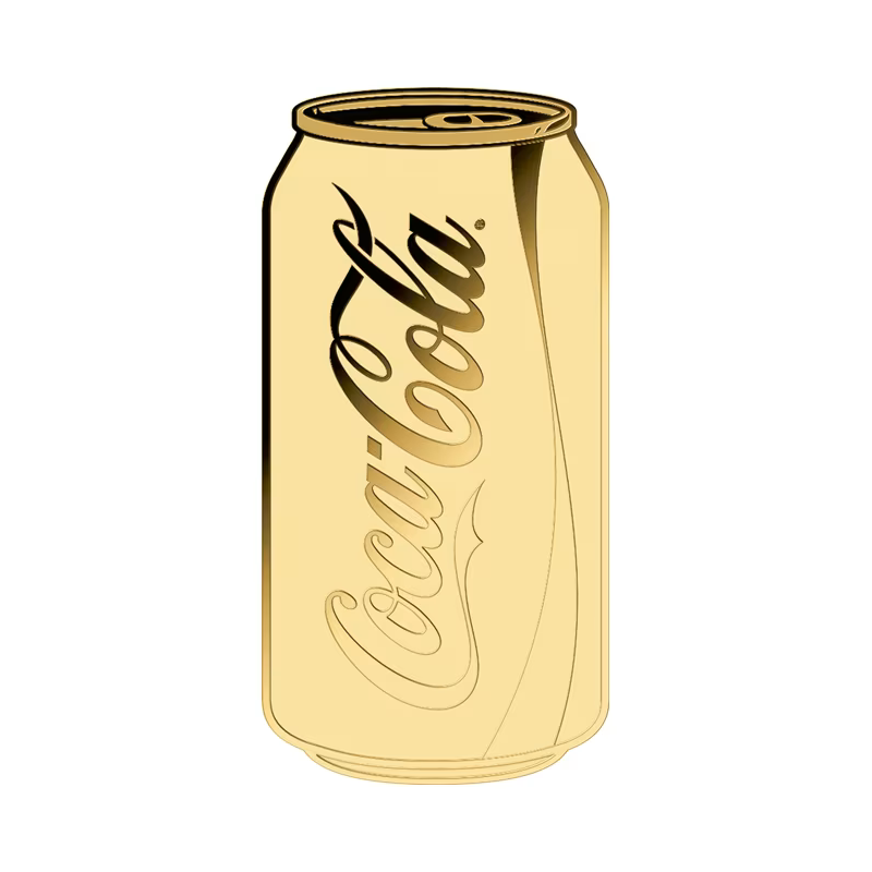 Золотий зливок на картці «Coca-Cola Puszka», 1/1000 унції — лицьова сторона злива Золотий зливок на картці «Coca-Cola Puszka», 1/1000 унції — лицьова сторона злива