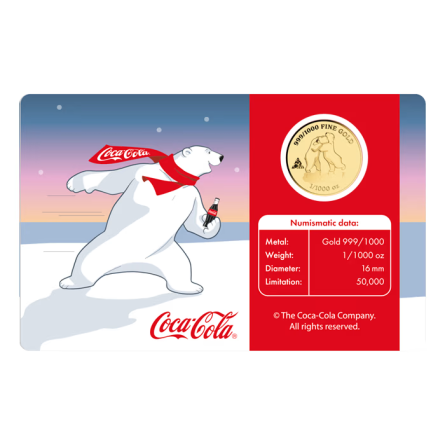 Gold Bar in the Coca-Cola Polar Bear card, 1/1000 ounce - card front